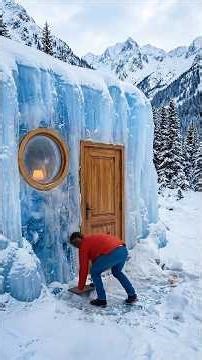 ​I built a secret cabin INSIDE A glacier! 🧊🪚 #facts #aiart #aibest #icecave