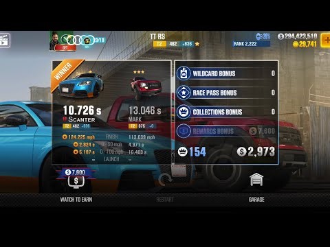 CSR2 - TT RS (body stock) (0-100 sprint) - tune & shift for Tournaments (day 1) - 5.107