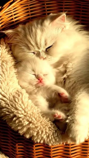 Persian Cat Sleeping Peacefully with Her Kitten – Aww Moments!
