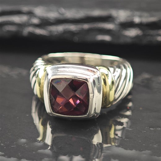 David Yurman Garnet 14K Gold Accent Ring Sterling Silver - Etsy