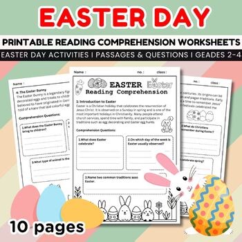 Easter Day Reading Comprehension Worksheets, Passages with Questions, Writing