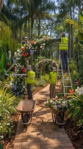 Absolutely stunning floral arch transformation in the garden! 🤯👏 #landscaping #diygarden