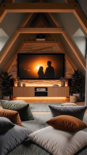 This Cozy Attic Home Theatre Feels Like a Private Cinema | AI Cinematic Interior #shorts