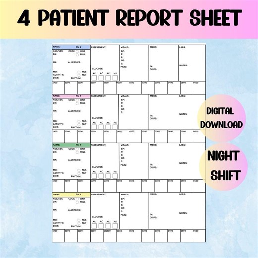 Nurse Report Sheet Night Shift, 4 Patient Medsurg NOC Shift Nurse Report Sheet, Nurse Brain Sheet, Medsurg RN Handoff Tool, SBAR Rn Report - Etsy