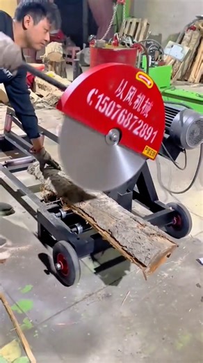 Powerful Circular Saw Machine Cutting Long Raw Wood Logs for Industrial Lumber Process