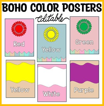 Printable Minimalist Classroom Color Posters, Editable Color Posters, Posters