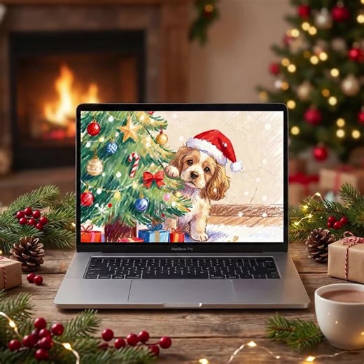 Santa's Shy Cocker Spaniel | Peeking Dog Christmas Wallpaper - Etsy UK