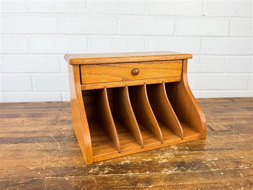 Vintage Oak Desk Organizer With Drawer | Antique Mail Sorter Letter Rack - Etsy