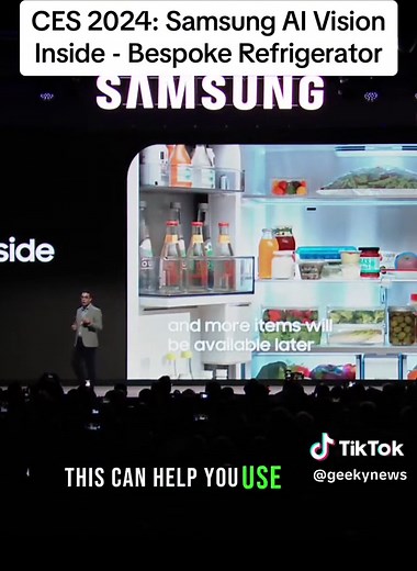 CES 2024: Samsung AI Vision Inside for Bespoke Refrigerator. AI Vision Inside, which uses a smart internal camera that can recognize items being placed in and out of the refrigerator. Also, it is equipped with ‘Vision AI’ technology, which can identify up to 33 different fresh food items based on predefined set of training data comprising approximately one million food photographs. With the food list that is available and editable on the Family Hub™ screen, users can also manually add expiration