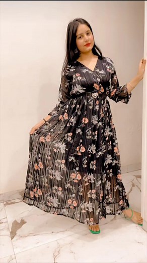 Beautiful one pc Dress.... Free size 38 to 44 with Belt.....@ 699 free shipping DM : 8882507675 #dresses #fresh #customerfeedback #trustedseller #onlineshopping #trustedolshop #feedback #customerservice #clientsatisfaction #happycustomer #chiffon #reelsfb | Aarti's Studio