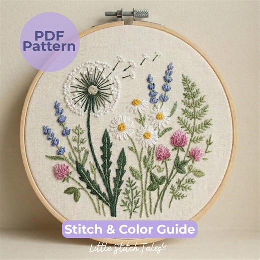 Dandelion & Wildflowers Hand Embroidery Pattern PDF – Meadow Floral Design, Beginner Friendly - Etsy Canada