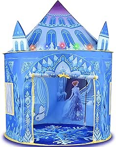 Princess Pop Up Play Tent, Frozen Toys for Girls, Large 53" x 41" Indoor/Outdoor Ice Castle Playhouse with LED Lights and Carrying Bag, Ideal Gift for Ages 3-9