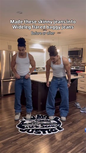 Justice thomas on Instagram: "How I make my skinny jeans into Wideleg baggy jeans before vs after #baggyjeans #howto #fashion #streetwear #Skinnyjeans #jeans #beforeandafter #alterations #tutorial #diy #thrift #widelegpants #widelegjeans #baggypants #carpenterpants #purplejeans"