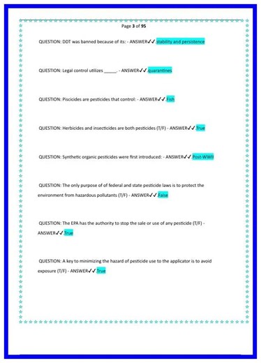 PESTICIDE LAWS AND SAFETY EXAM LATEST UPDATE THIS YEAR ALL WITH COMPLETE 400 QUESTIONS AND WELL ELAB