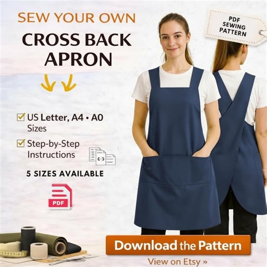 Cross-back Apron Sewing Pattern PDF • Easy Beginner Apron • Japanese Apron• Artist & Kitchen Apron • Digital Download • Pinafore Apron - Etsy
