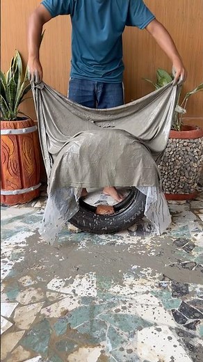 Old tyre 🛞 and cloths cement craft #threcrafts #cementcrafts #homedecor #idea #crafts