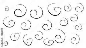 Small and large vortices or spirals form a sliceshow or animation. The art is useful in creating weather information or as a background on any topic.