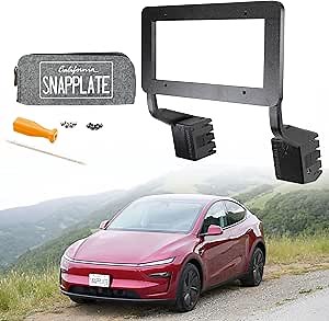 SnapPlate+ Front License Plate Holder - Fits Tesla Model Y (2026) Premium/Juniper Refresh with Bumper Camera - Grille-Safe Non-Metal Design, Anti-Theft, Removable, Height-Adjustable, USA Made
