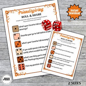 Printable Friendsgiving Dice Game, IceBreaker Game, Fall Question and Answer