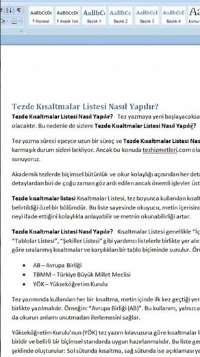 tezde kısaltmalar listesi nasıl yapılır
