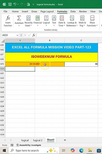ISOWEEKNUM Formula in Excel 📅 | Find ISO Week Number of a Date | Part 123