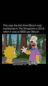 This was the first time Bitcoin was mentioned in The Simpsons in 2013. At the time, a Bitcoin was $890 | Historyinmemes