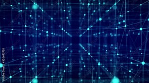 Technology blockchain concept. Dynamic movement of a digital data flow. Network connections structure. Big data visualization. 3D rendering.