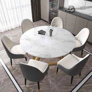 53" Round White Faux Marble Dining Table with Stainless Steel Base | homary