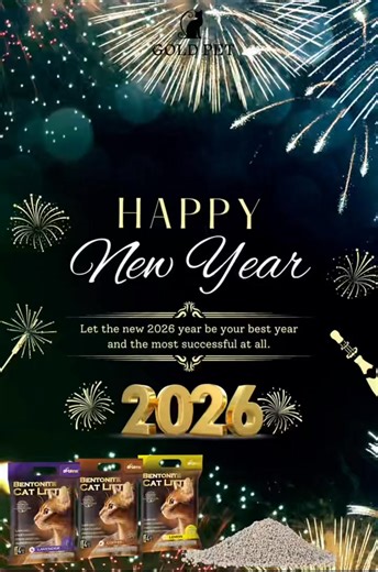🎆 2026 is loading… 3, 2, 1—NEW OPPORTUNITIES UNLOCKED! Happy New Year to every partner, client & pet-pro in our global litter family—may your sales climb higher than the midnight fireworks! Let’s write the next 365 pages of success together.🐾🥂🥳 #Hello2026 #PetBusiness #NewYearNewMarkets #CatLitterFactory | GOLD PET PRODUCTS-Cat Litter