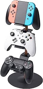YAMAZAKI Home Tower Universal Game Controller Stand – Adjustable 4-Tier Holder for Controllers & Headsets - Steel + Wood