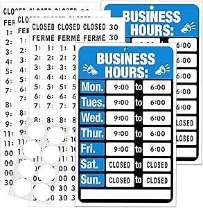 2 Pack Business Hours Sign, gliship Hours of Operation Signs for Business, Store Hours Signs for Business for Glass Door Window Office Outdoor, Open Closed Signs Include 2 Blue Signs 360 Stickers