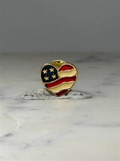 American Flag Heart Lapel Pin: Gold Tone Enamel - Patriotic Accessory - Etsy