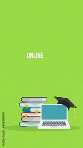 E-learning, online education at home. Concept of webinar, business online training, education on computer or e-learning concept. HD animation.