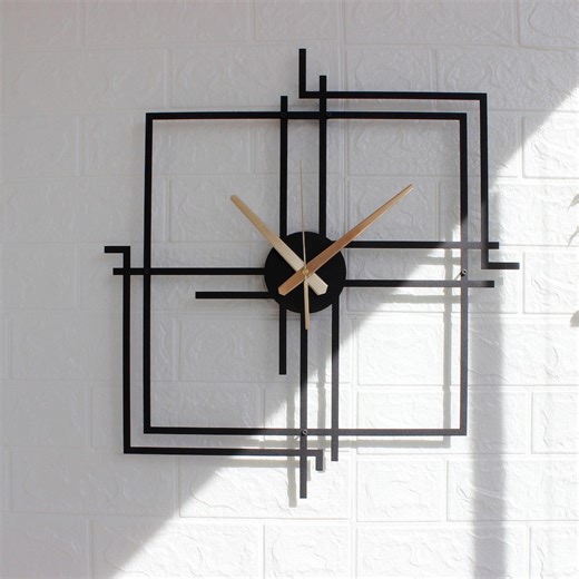 Modern Geometric Metal Wall Clock, Handmade Laser Cut Square Wall Art, Minimalist Silent Clock for Livingroom, Large Contemporary Wall Decor - Etsy UK