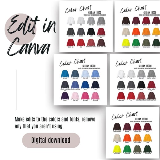 Gildan 18000 Color Chart Canva Template Crewneck Sweatshirt Gildan Mockups Printify POD Colour Chart 18000 EDITABLE Digital Download - Etsy