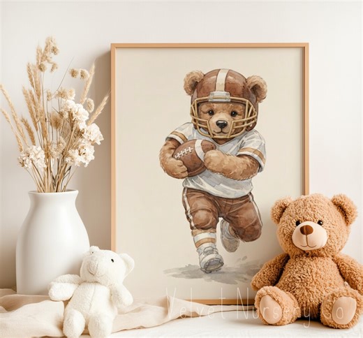 Vintage Teddy Bear Football Wall Art, Neutral Bear Décor for Nursery, Kids Room & Football Sports Lovers (digital Download) - Etsy