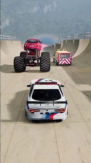 Tuning Car vs Monster Truck vs Van 🔥 Stairs Mega Ramp Cars Buses Games Simulator Gameplay Shorts