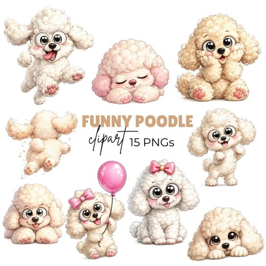 Funny Poodle Dog Clipart, Whimsical Puppy Graphics (digital Download – 15 PNG) - Etsy