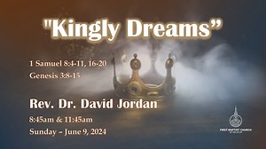 June 9, 2024, Rev. Dr, David Jordann "Kingly Dreams!” Livestream begins at: 11:13 am, Service starts at 11:15am Welcome to worship at First Baptist Church of Decatur, GA. We're so glad you're joining us! Please leave a comment below and let us know where you're watching from, and “Like”, “Follow” and “Subscribe” to our Facebook and YouTube pages. To learn more about FBCD, visit: https://fbcdecatur.com To make your offering, visit: https://fbcdecatur.com/giving (Words are reprinted with permissio