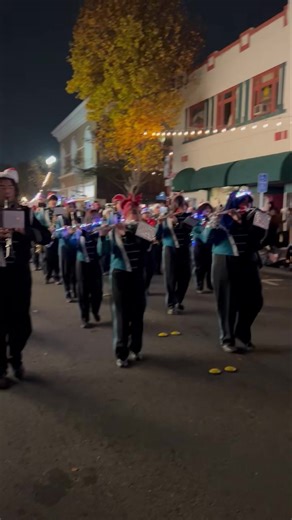 The Deer Valley High School Marching Band performs Christmas carols during the Holiday Delites Parade in historic downtown Antioch this evening. See photos of the parade, Christmas tree lighting and more at https://antiochherald.com/2025/12/antioch-enjoys-annual-holiday-delites-celebration-with-parade-christmas-tree-lighting/ | Antioch Herald
