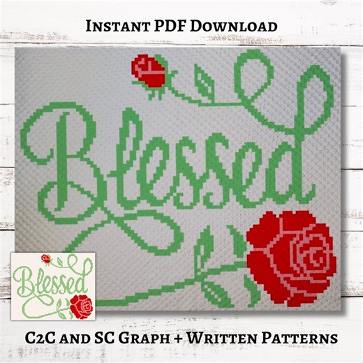 Blessed Roses Graph, Crochet Pattern, C2C and SC Graphgan   Written Instructions Corner-to-corner, PDF Download - Etsy