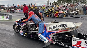 Spiderman rides the wheels off! 40 years of riding a Top Fuel Motocycle allowe you to manuever like this! | CycleDrag