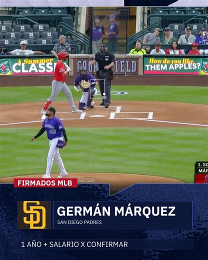 BeisbolPlay on Instagram: "Adiós, Colorado, hola, San Diego 👀⚾ El derecho venezolano Germán Márquez habría llegado a un acuerdo por una temporada con San Diego Padres, así lo reportó Alden González a través de su cuenta de X. Márquez abandona a la franquicia que fue su casa por 10 años, para probar por primera vez en su carrera un montículo no tan complicado como lo es el de Coors Field. Suscríbete a BeisbolPlay en el enlace que está en nuestra biografía y disfruta del mejor béisbol del mundo e