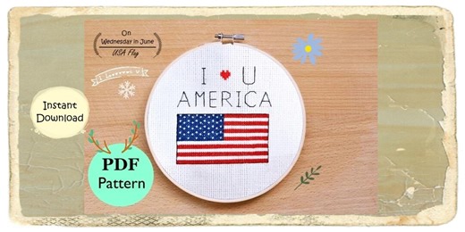 USA Flag Cross Stitch Pattern PDF, Easy Embroidery, 4th of July Gifts (instant Download) - Etsy