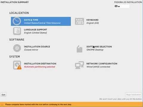 Fedora 20 Server Installation