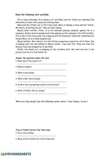 Present Continuous reading comprehension worksheet