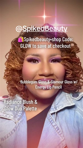 Blushed, lined, and shining 💖✨ Radiance Blush Glow on the cheeks With Energy Lip Liner and Bubblegum Gloss & Glamour Gloss Lippie to seal the look. This combo is giving sweet with confidence. #SpikedBeauty #SoftGlam #GlowUp #MelaninGlow #BlackGirlMagic
