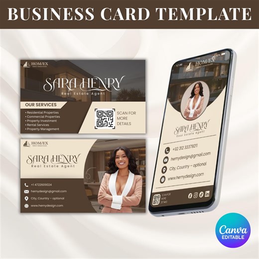 Real Estate Business Card Template, Custom Business Card, Realtor Calling Card, QR Code Card, Real Estate Marketing Card, DIY Card Canva - Etsy