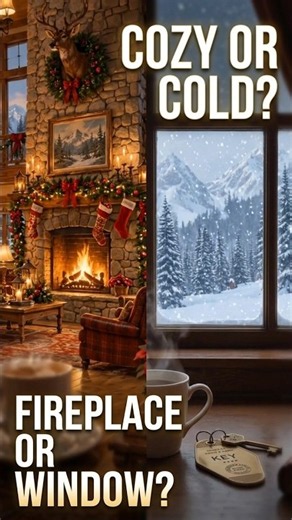 Fireplace or Window? Cozy 1954 Christmas Hotel