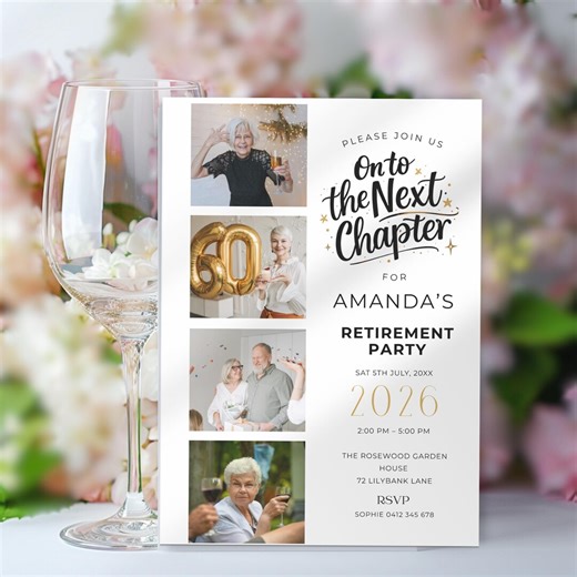 Retirement Party Invitation With Photos, Modern Minimal Black and White Next Chapter Invite, Editable Digital Electronic Template - Etsy